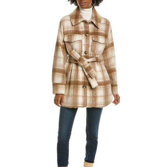 Tahari  Brown and Tan Plaid Coat Jacket  Shacket Size M NWT - Picture 1 of 17